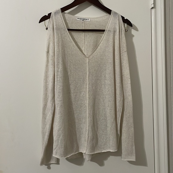Project Social T Cream V-Neck Long Sleeve Top - Picture 1 of 4